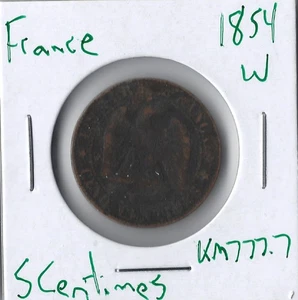 Moneda Francia (Napoleón III) 5 Céntimos 1854 W KM777.7 - Imagen 1 de 4