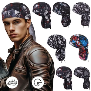 Skull Caps Durag Bandana Scarf Head Fit Tie Down Pirate Cap Band Biker Hunt Hat - Picture 1 of 30