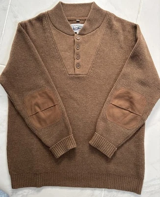 Schott Bros Militar Henley Parches en el Codo Lana Marrón Pescador Suéter XL Para Hombres! Foto 1 de 4