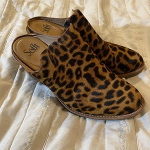 Sofft Damenschuhe Größe 9 Leopard Kalbshaar Pantolette Clog Slipper Blockabsatz Komfort - Bild 1 von 13