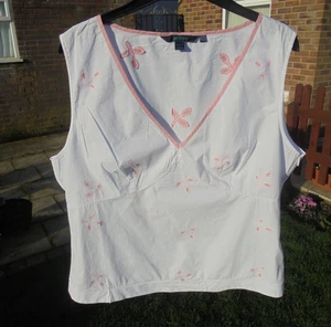 BODEN blouse size 12 100% cotton white + peach floral v-neck top ----- - Picture 1 of 3