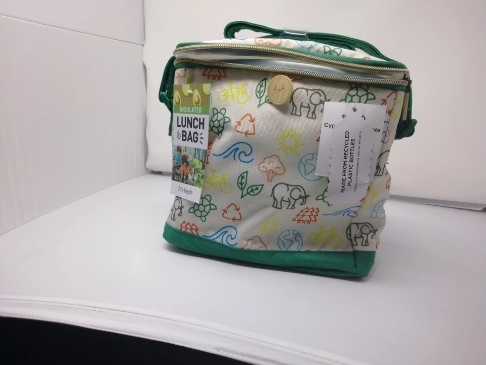 Fit and Fresh Insulated “Reprieve” Lunch Tote, “Recycle Earth, Elephant” BNWT - Image 1 of 2