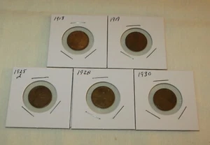 5 Wheat Pennies 1913-1930 (9P16-20) Vintage Wheat Pennies Add to Your collection - Picture 1 of 4