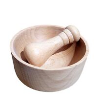 NATURAL WOOD PESTLE AND MORTAR WITH BOWL SPICE HERB CRUSHER GRINDER GRINDING M02