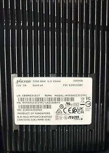Micron 7400 MAX 3.2TB 2.5" U.3 NVMe PCIe Gen4 x4 MTFDKCC3T2TFC-1AZ1ZABYY SSD - Picture 1 of 2