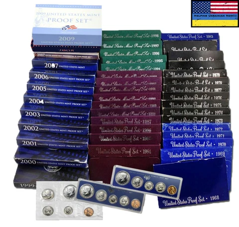 First 45 Years of S-Mint Proof Sets 1965 - 2009  & 1976 S Silver Proof Set Cover