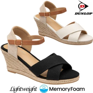 Ladies Memory Foam Wedge Sandals Comfort Cushion Walking Beach Strappy Shoes - Picture 1 of 22