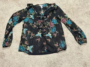 Lauren Conrad Womens Shirt Size XS NEW Floral Print Flowy Sparkle Ruffle Dressy - Picture 1 of 11