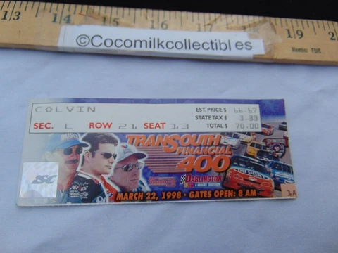 Vintage March 1998 Ticket Stub Transouth 500 Darlington SC Nascar Dale Jarrett W Cover