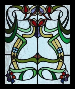 Atemberaubendes antikes englisches Jugendstil Blumen Buntglasfenster - Bild 1 von 1