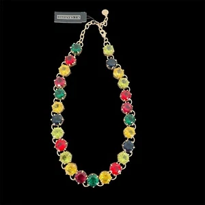 RJ GRAZIANO MULTI-COLOR ROUND ACRYLIC RHINESTONES NECKLACE GOLD TONE ADJ NEW TAG - Picture 1 of 12