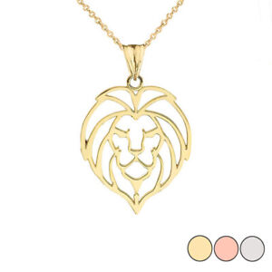 Solid Gold Lion Head Cut Out Pendant Necklace In ( Yellow/White/Rose )