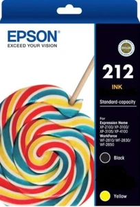 Epson 212 Ink Cartridges X2 Black Yellow XP-2100 XP-3100 WF-2850 Workforce  - Picture 1 of 3