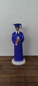 Vintage Brown Male Graduate Figurine / Cake Topper / Blue Purple Robe - Picture 1 of 1