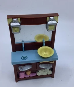 Vintage Loving Family Dollhouse Bathroom Vanity Double Sink Cabinet Sink Mirror - Picture 1 of 7