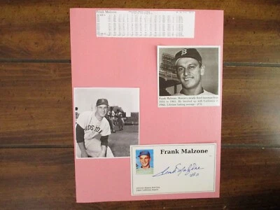 Tarjeta fotográfica firmada por Frank Malzone (D-2015) de 3 x 5 con pantalla de 8 x 11 con foto Obit/Magz Foto 1 de 4