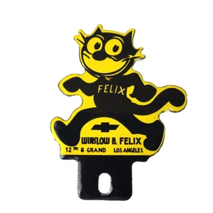 Vintage Chevrolet Porcelain Sign - Felix the Cat License Ad Topper Auto Gas Sign - Picture 1 of 13