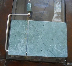 Vintage Green Marble Cheese Plate Metal Handle with Slicer Wire Cheese Slicer - Picture 1 of 6