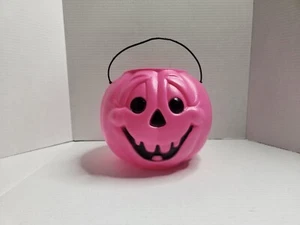 Vintage Pumpkin Jack-O-Lantern Candy Bucket Pail General Foam Pink Blow Mold - Picture 1 of 6