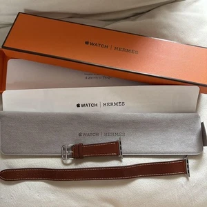 Hermes Veau Swift Brown Double Tour Leather Strap Apple Watch Band 38mm to 42mm - Zdjęcie 1 z 13
