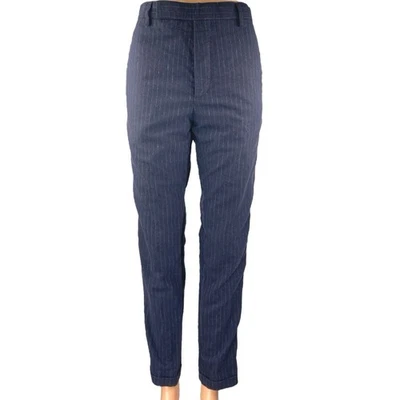 Pantalones de vestir tallados azules a rayas pierna recta calce ajustado para hombre 38 Foto 1 de 4