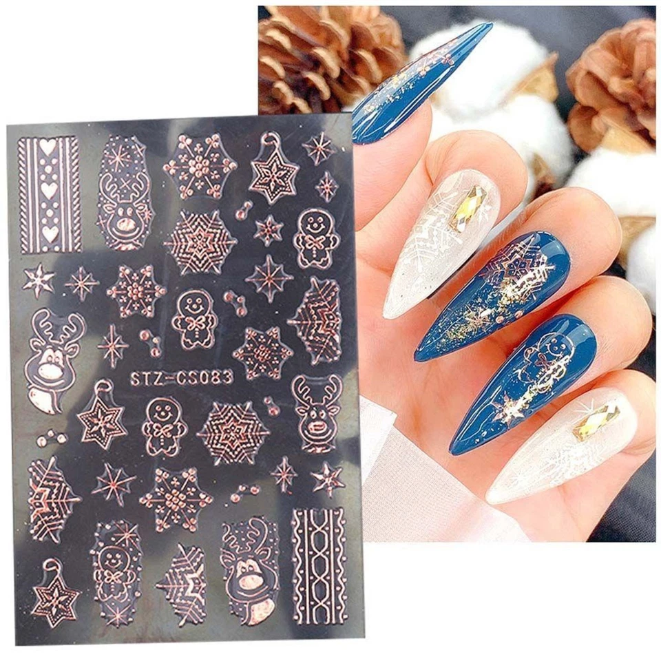 NAIL STICKERS FLOWERS TULIPS Christmas Nail Art Stickers Rose Gold Snowflakes Gingerbread Men Stars STZCS083