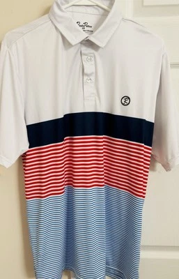 Rusty Putter Golf Shirt Mens M Red White Blue Striped Polo Performance - Image 1 of 4
