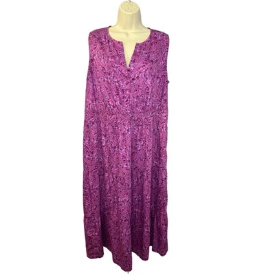 J Jill Santa Rosa Dress Sleeveless Midi Dress Purple Paisley Floral Sz. XLTall  - Image 1 of 4