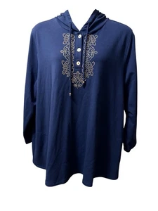 Susan Graver Style Artisan Dark Blue And Gold Hoodie Women’s Size 3x - Picture 1 of 6