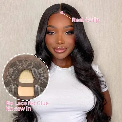 Pelucas brasileñas de onda corporal u parte para mujer cabello humano parte U peluca sin pegamento Foto 1 de 4