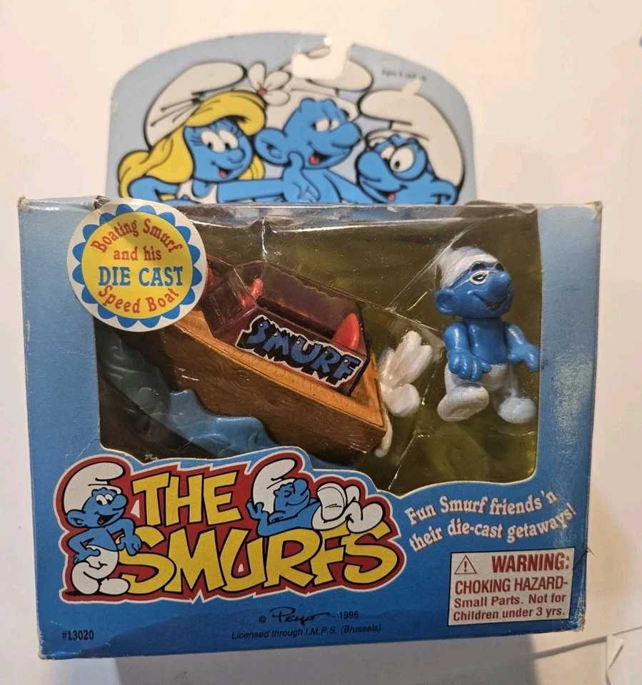MIB 1996 The Smurfs Boating Smurf and His Die Cast Boat Toy Figure IRWIN Peyo