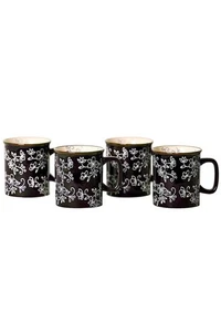 Temp-tations 4-pack Set Floral Lace 14-oz Mugs Black - Picture 1 of 1