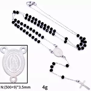 Deep Black Crystal Beads with Our Virgin Guadalupe Stainless Steel Rosary - Picture 1 of 5