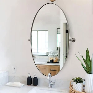 ANDY STAR Modern 22x34" Oval Hanging Bathroom Mirror, Brushed Nickel (Open Box) - Picture 1 of 9