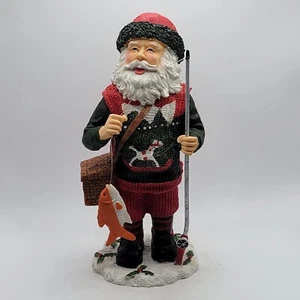 Vintage Ceramic Santa Fishing Figurine Christmas Holiday Decor 8"H POLE DETACHED - Picture 1 of 8