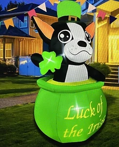 Nuevo en caja 5 pies inflable St Patricks Day Bulldog con trébol luz LED explosión - Imagen 1 de 4