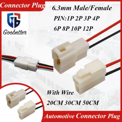 Wire Harness Connector Plug 6.3mm Male Female with Wire 18awg for Car/Motorcycle - Image 1 of 4
