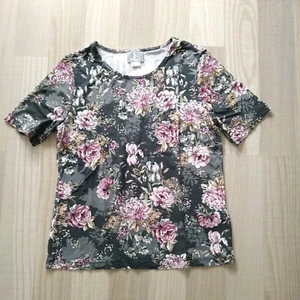 Damen T-Shirt  Blumenornamente Fair Lady Blumendruck Gr. 38 grün/rose/grau - Bild 1 von 7