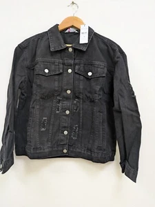YOURS Black Distressed Western Denim Jacket (Code ST) - Picture 1 of 3