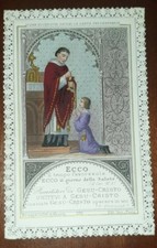 Santino d'epoca acquarellato a mano S Carlo S Luigi prima comunione '800 circa