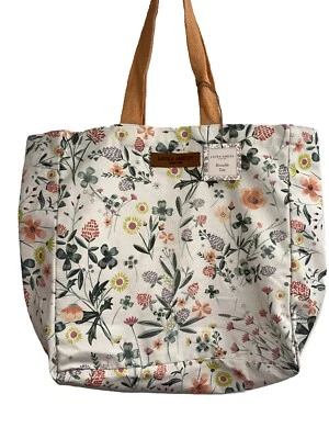 Laura Ashley Canvas Reusable Tote Bag Large Floral Print Peach Handle 💯 Cotton - Image 1 of 4