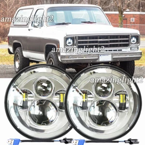 Chrome 7" inch Round Led Headlight Hi-Lo Sealed Beam Bulb fit Chevy K5 Blazer 1X - Bild 1 von 10
