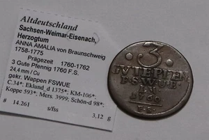 🧭 🇩🇪 GERMANY SAXONY-WEIMAR-EISENACH 3 PFENNIG 1760 SHARP DETAILS B79 #Z7060 - Picture 1 of 2