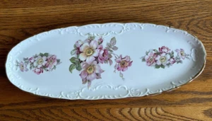 GEROLD PORZELLAN PORCELAIN DRESSER TRAY SCALLOPED WILD ROSES BAVARIA 14" - Picture 1 of 7