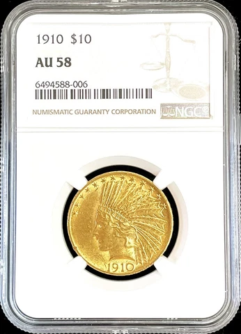 1910 GOLD USA $10 INDIAN HEAD EAGLE COIN NGC ABOUT UNCIRCULATED 58 Cover