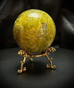 2.95" Green Opal Sphere with Metal Stand 1lb 1.2oz (488 grams) - Picture 1 of 6