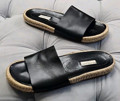 Balenciaga Paris sandali bassi in pelle nera espadrillas scarpe da donna 41 10