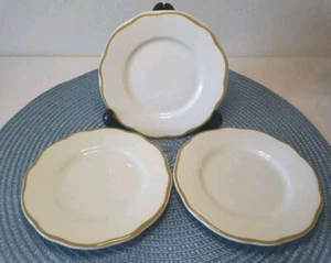 Vintage Buffalo China Restaurant 5.25" White Plate Scalloped Edge Gold Trim X 3 - Picture 1 of 12