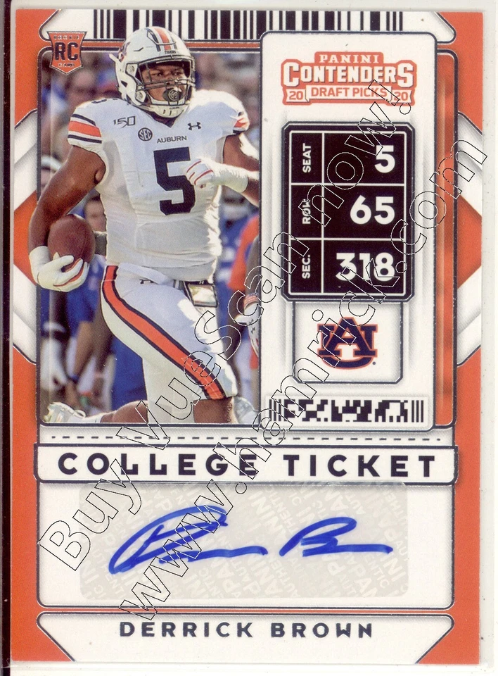 derrick brown rc rookie draft auto autograph auburn war eagle college 2020 - Image 1 of 1