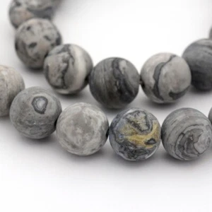 Picasso Jasper Gemstone Beads 8mm Gray Natural Jewelry Making Supplies Map 215pc - Picture 1 of 2